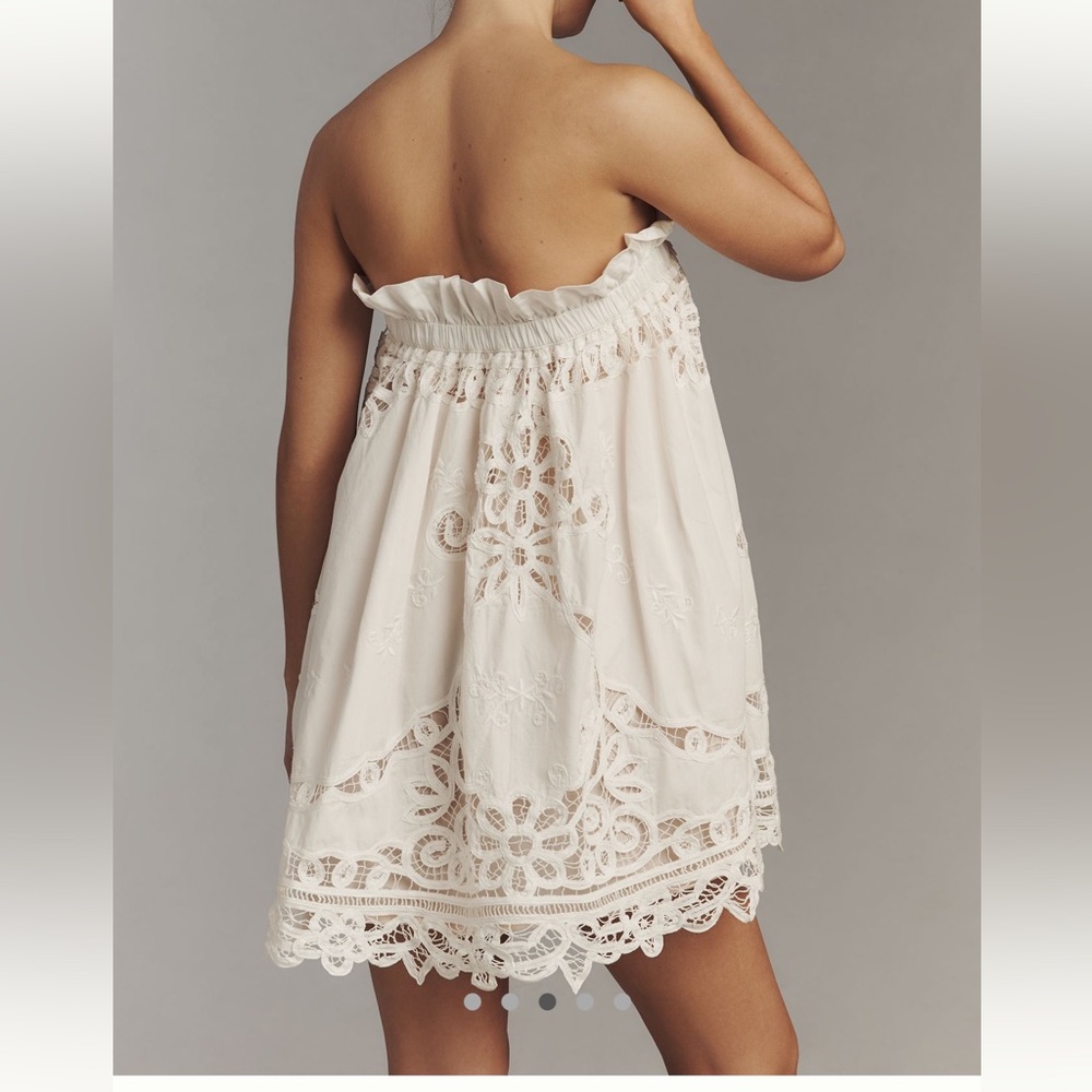 Anthropologie by Maeve Strapless Ivory Lace Mini Dress Peach Lining SIZE M NEW - Picture 2 of 7